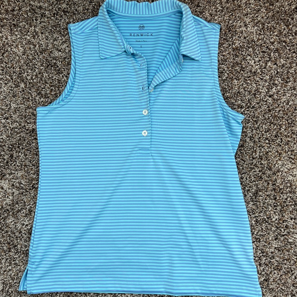 Sleeveless Striped Polo Tank Top - Light Blue